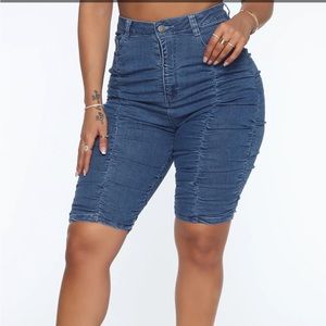 On My Way Ruched Denim Shorts